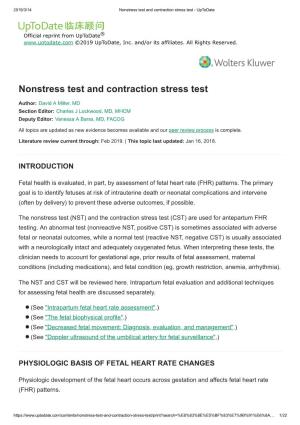 Nonstress Test and Contraction Stress Test - Uptodate