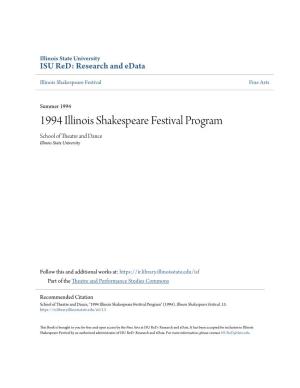 1994 Illinois Shakespeare Festival Program School of Theatre and Dance Illinois State University
