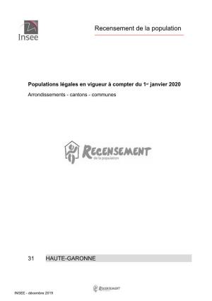 Populations Légales En Vigueur À Compter Du 1Er Janvier 2020