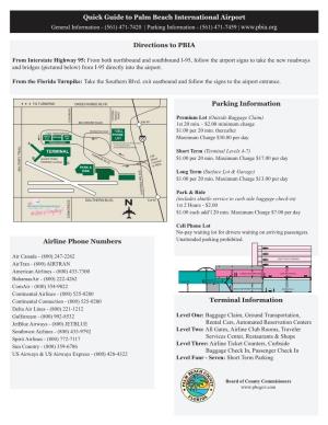 Directions to PBIA Quick Guide to Palm Beach International Airport
