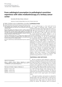 Experience with Video Mediastinoscopy at a Tertiary Cancer Center