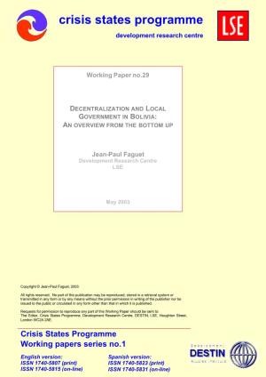 Decentralisation and Local Government in Bolivia