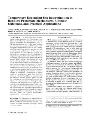 Temperature-Dependent Sex Determination in Reptiles: Proximate Mechanisms, Ultimate Outcomes, and Practical Applications