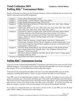 Total Confusion 2019 Puffing Billy Tournament Rules