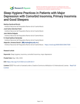 Sleep Hygiene Practices in Patients with Major Depression with Comorbid Insomnia, Primary Insomnia and Good Sleepers