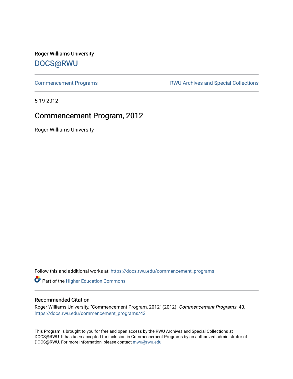 Commencement Program, 2012