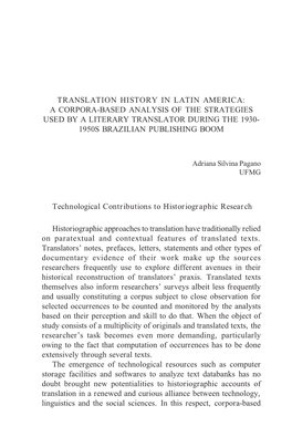 A Corpora-Based Analysis of the Strategies Used by a Literary Translator During the 1930- 1950S Brazilian Publishing Boom