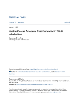 Due Process: Adversarial Cross-Examination in Title IX Adjudications