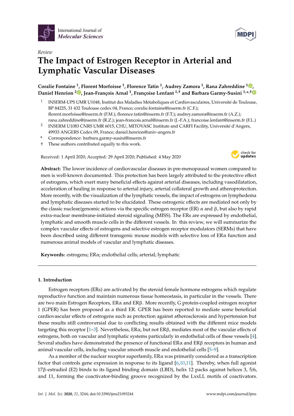 The Impact of Estrogen Receptor in Arterial and Lymphatic Vascular Diseases