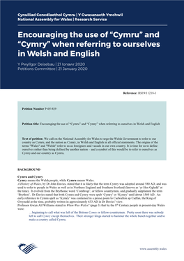 “Cymru” and “Cymry” When Referring to Ourselves in Welsh and English