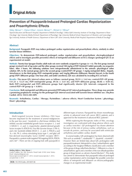 Prevention of Pazopanib-Induced Prolonged Cardiac Repolarization and Proarrhythmic Effects Tulay Akman1,2, Oytun Erbas3, Levent Akman4,5, Ahmet U