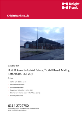 Unit J1 Aven Industrial Estate, Tickhill Road, Maltby, Rotherham, S66 7QR