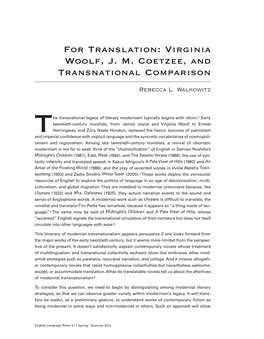 For Translation: Virginia Woolf, J. M. Coetzee, and Transnational Comparison