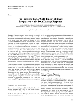 The Licensing Factor Cdt1 Links Cell Cycle Progression to the DNA