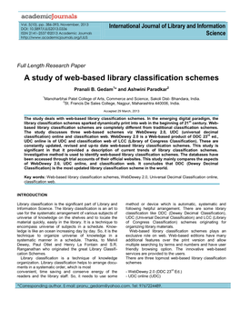 A Study of Web-Based Library Classification Schemes