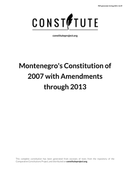 Montenegro's Constitution of 2007 with Amendments Through 2013
