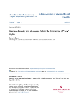 Marriage Equality and a Lawyer's Role in the Emergence of "New" Rights