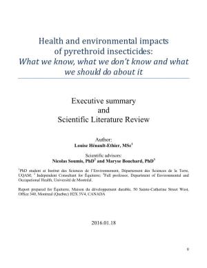 Health and Environmental Impacts of Pyrethroid Insecticides: What We Know, What We Don’T Know and What We Should Do About It