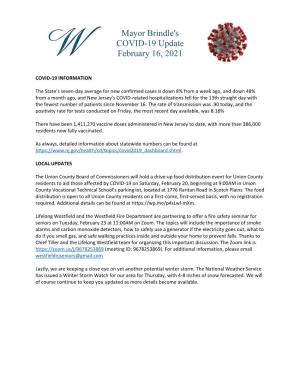February 16, 2021 Coronavirus Update
