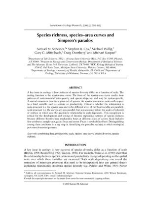 Species Richness, Species–Area Curves and Simpson's Paradox