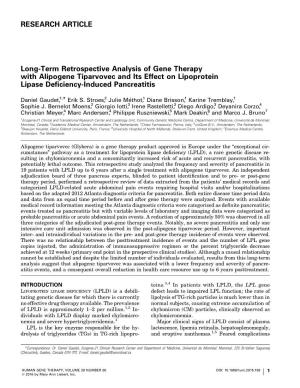Long-Term Retrospective Analysis of Gene Therapy with Alipogene Tiparvovec and Its Effect on Lipoprotein Lipase Deﬁciency-Induced Pancreatitis