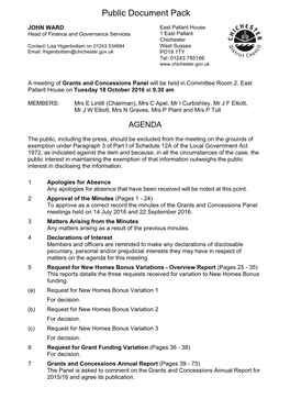 (Public Pack)Agenda Document for Grants and Concessions Panel, 18/10/2016 09:30