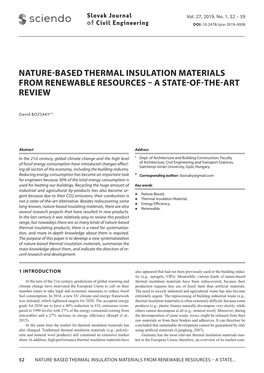 Nature-Based Thermal Insulation Materials from Renewable Resources – a State-Of-The-Art Review