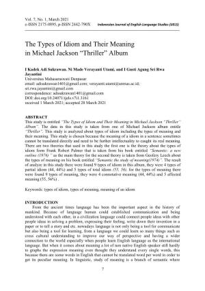 The Types of Idiom and Their Meaning in Michael Jackson “Thriller” Album