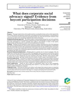What Does Corporate Social Advocacy Signal? Evidence from Boycott Participation Decisions