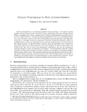 Dynamic Programming Via Static Incrementalization 1 Introduction