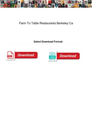 Farm to Table Restaurants Berkeley Ca