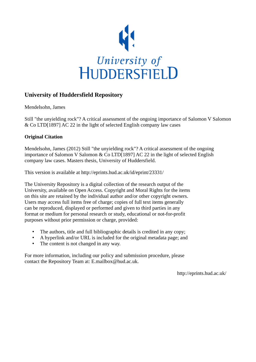 University of Huddersfield Repository