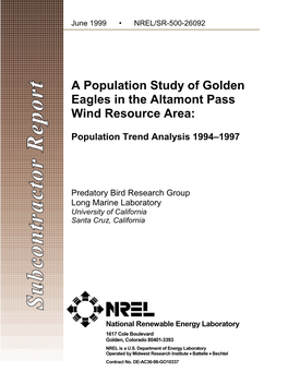 A Population Study of Golden Eagles in the Altamont Pass Wind Resource Area