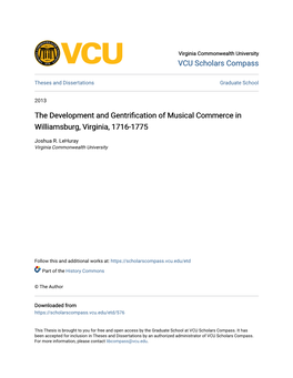 The Development and Gentrification of Musical Commerce in Williamsburg, Virginia, 1716-1775