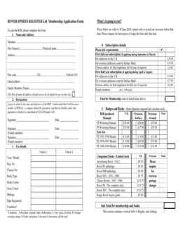 ROVER SPORTS REGISTER Ltd Membership Application Form What’S It Going to Cost?