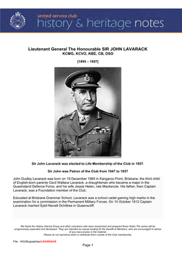 1957 Lieutenant General the Honourable Sir John LAVARACK