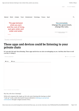 Apps and Smart Devices Listening In; How to Block Them; Protect Your Privacy 11/5/19, 1�09 Pm