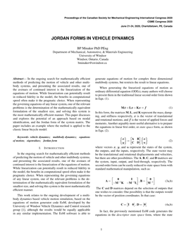 Jordan Forms in Vehicle Dynamics