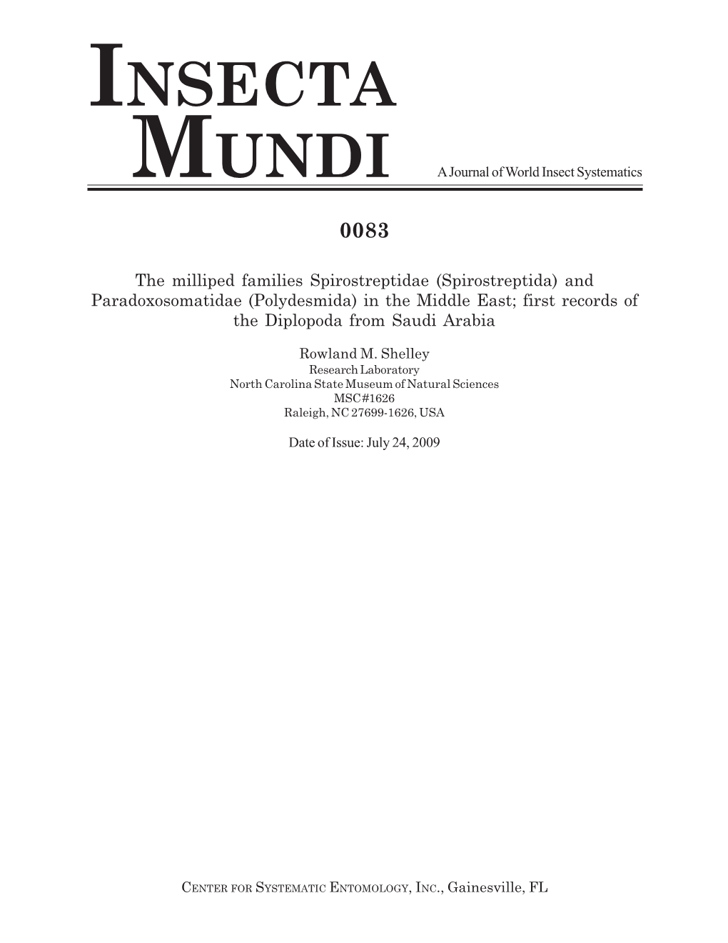 And Paradoxosomatidae (Polydesmida) in the Middle East; First Records of the Diplopoda from Saudi Arabia