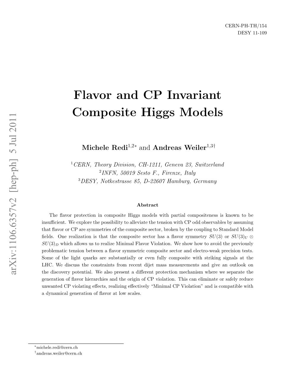 Flavor and CP Invariant Composite Higgs Models