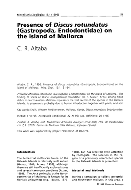 Presence of Discus Rotundatus (Gastropoda, Endodontidae) on the Island of Mallorca