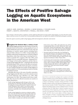 The Effects of Postfire Salvage Logging on Aquatic Ecosystems in the American West