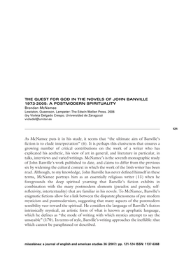 The Quest for God in the Novels of John Banville 1973-2005: a Postmodern Spiritualily