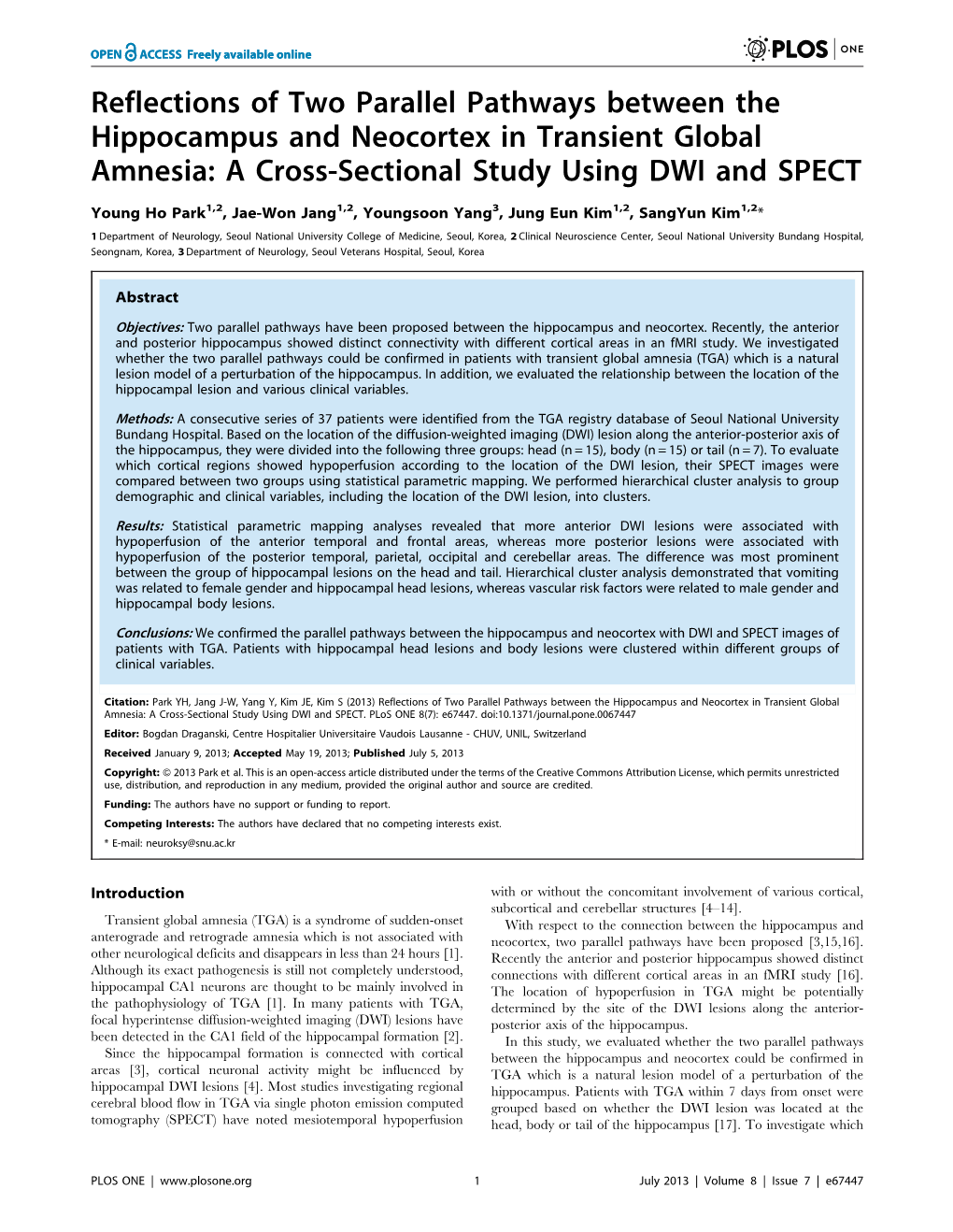 Reflections of Two Parallel Pathways Between the Hippocampus and Neocortex in Transient Global Amnesia: a Cross-Sectional Study Using DWI and SPECT