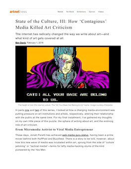 'Contagious' Media Killed Art Criticism