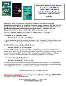 Briarcliff Manor Public Library LUNCHTIME BOOK DISCUSSION GROUP