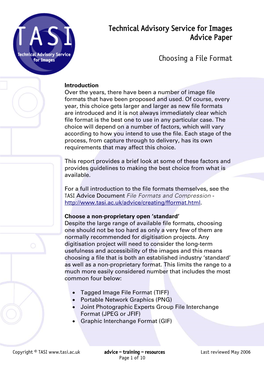 Technical Advisory Service for Images Advice Paper Choosing a File Format