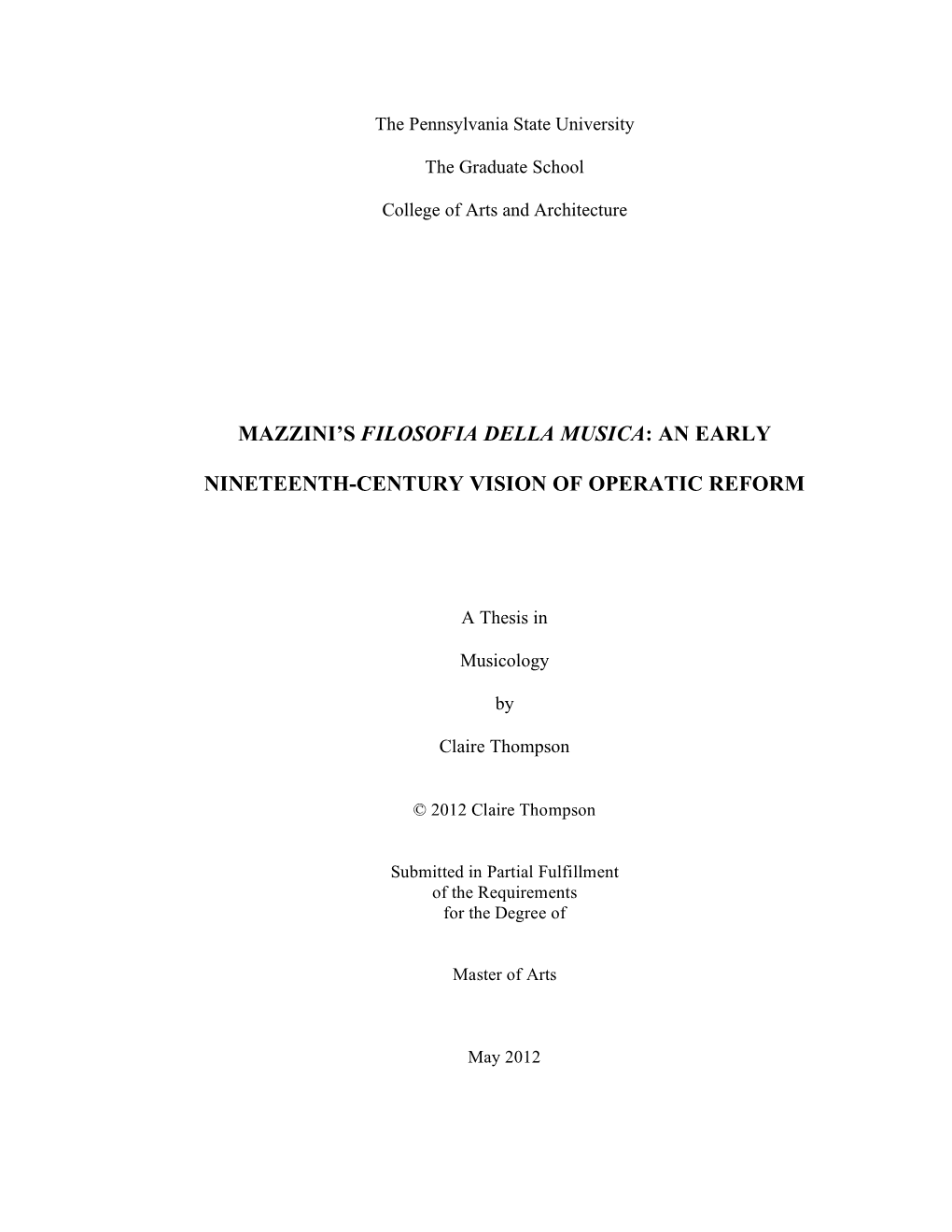 Mazzini's Filosofia Della Musica: an Early Nineteenth-Century Vision Of