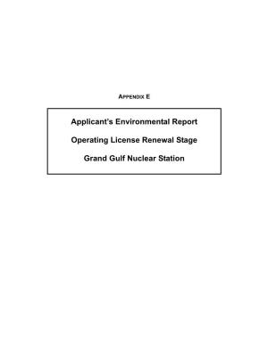 Applicant's Environmental Report Operating License Renewal Stage