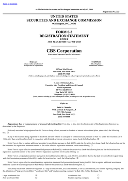CBS Corporation (Exact Name of Registrant As Specified in Its Charter)
